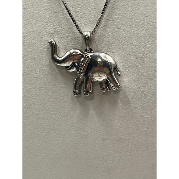 JWBR Solid Sterling Silver Diamond Elephant Trunk Up Lucky Pendant Necklace - Picture 11 of 11
